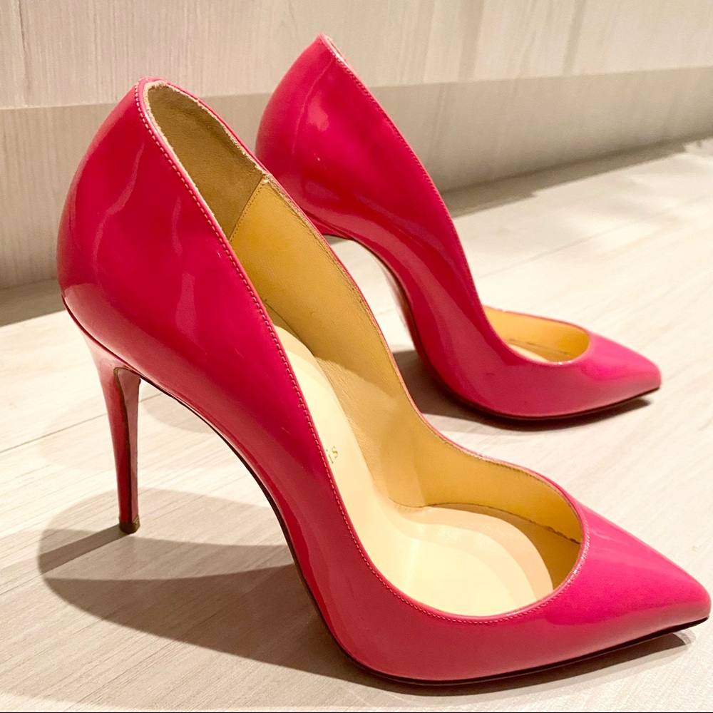 <Sold on the other app> CHRISTIAN LOUBOUTIN Fuchsia Patent Leather So Kate 120
